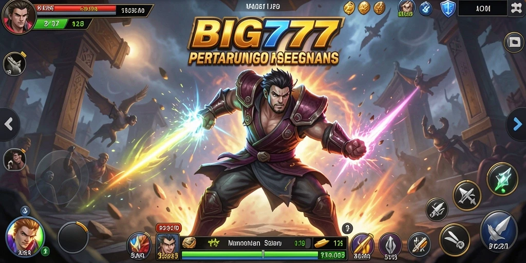 Gameplay BIG777 yang menampilkan karakter bertarung dalam arena yang memukau.