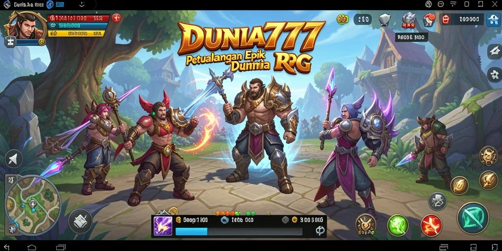Screenshot gameplay RPG DUNIA777 yang menampilkan pertempuran epik.