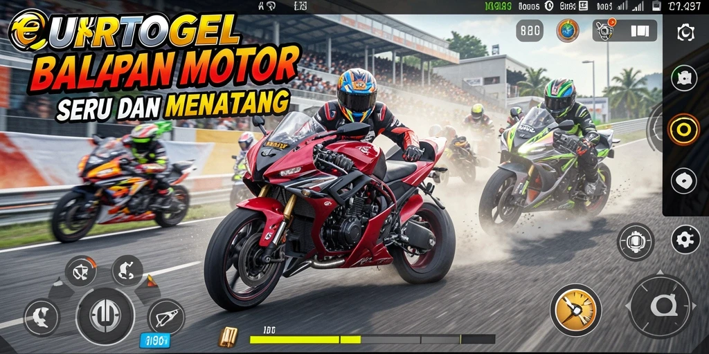 Screenshot gameplay EUROTOGEL menampilkan balapan motor yang menantang.