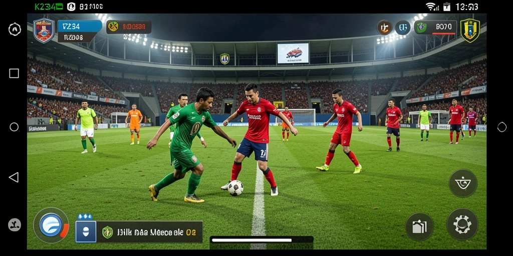 Tangkapan layar K234 menampilkan aksi sepak bola intens dan grafis yang menarik.