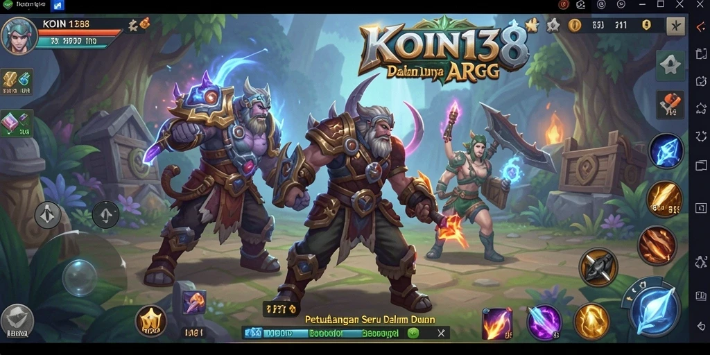 Screenshot gameplay seru dari KOIN138 yang menunjukkan pertarungan ARPG.