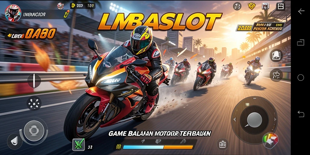 Tampilan gameplay LMBASLOT yang mendebarkan saat balapan motor.