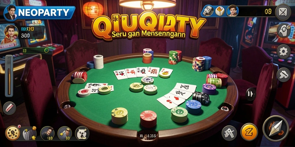 Tampilan gameplay seru NEOPARTY dengan kartu QiuQiu.