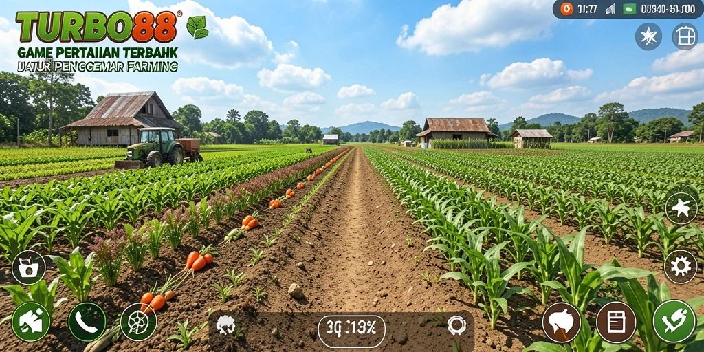 Tampilan screenshot <strong>TURBO88</strong> menampilkan ladang pertanian yang subur dan beragam tanaman.
