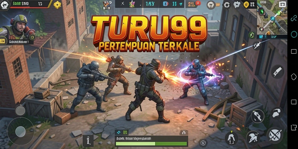 Screenshot TURU99 menampilkan aksi pertempuran intens dalam game Battle Royale.